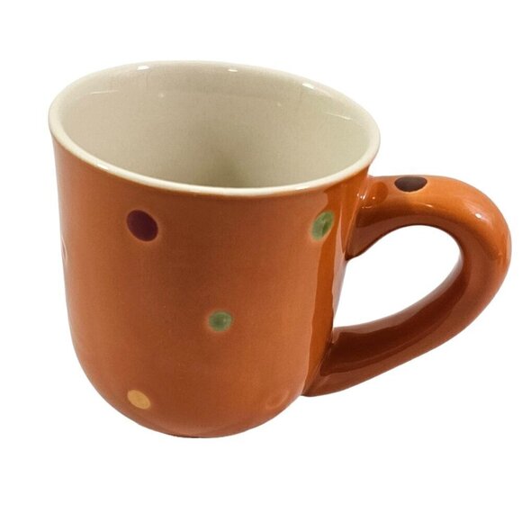 Temptations Tara Orange Spike Polka Dot 10 Oz Ceramic Coffee Tea Mug – Set of 2 - Picture 9 of 16